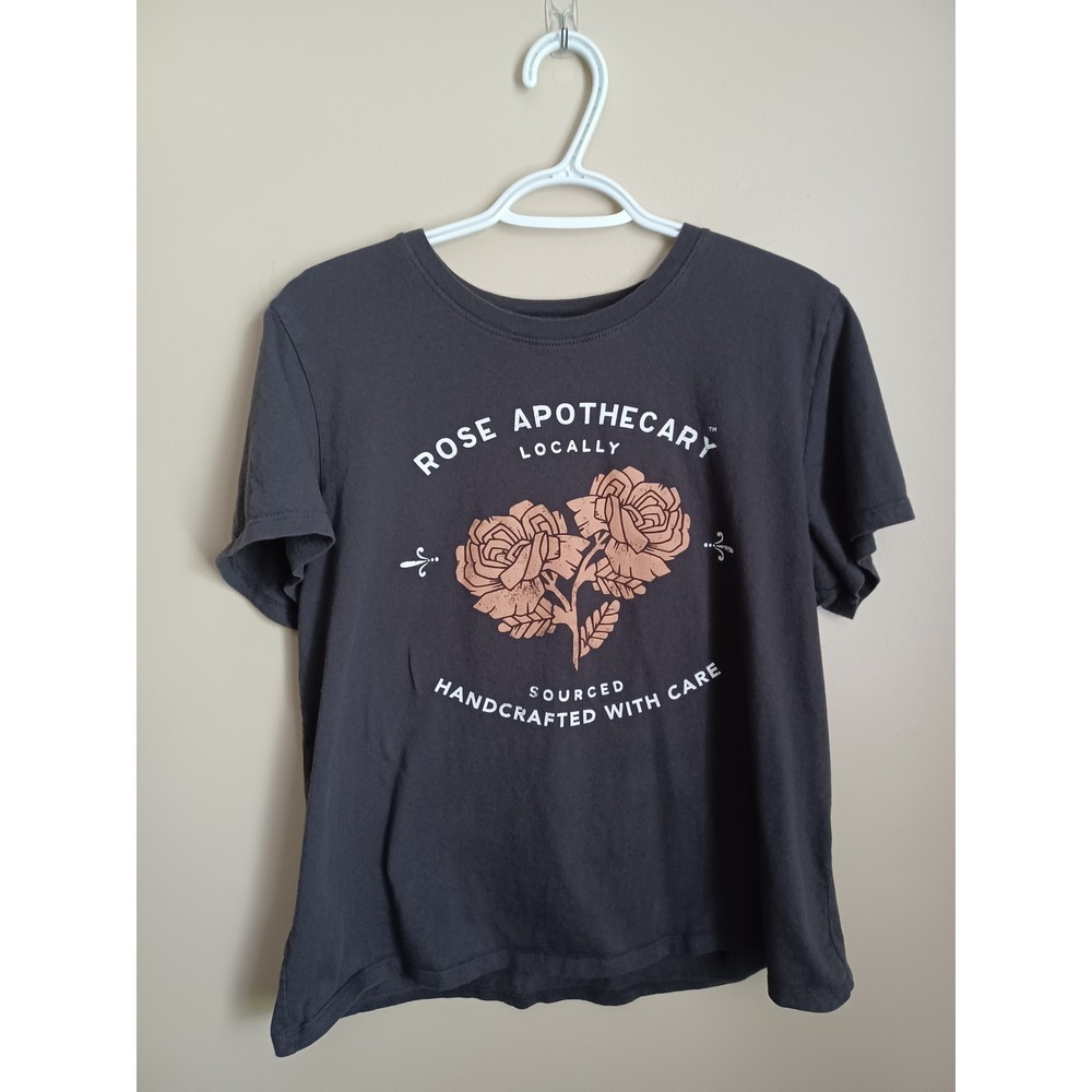 Women's Size XL Dark Gray Schitts Creek Rose Apothecary Cotton Short Sleeve Top